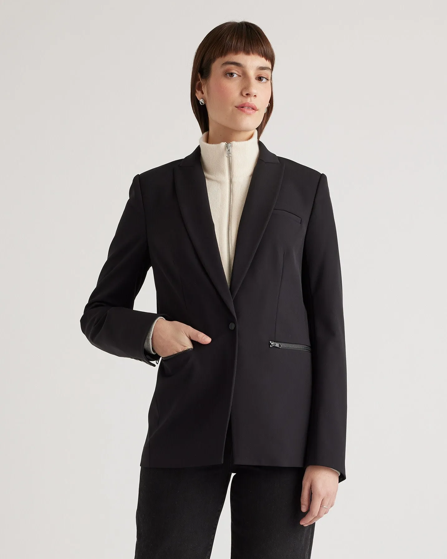 100% Mongolian Cashmere Ribbed Collar Blazer Insert
