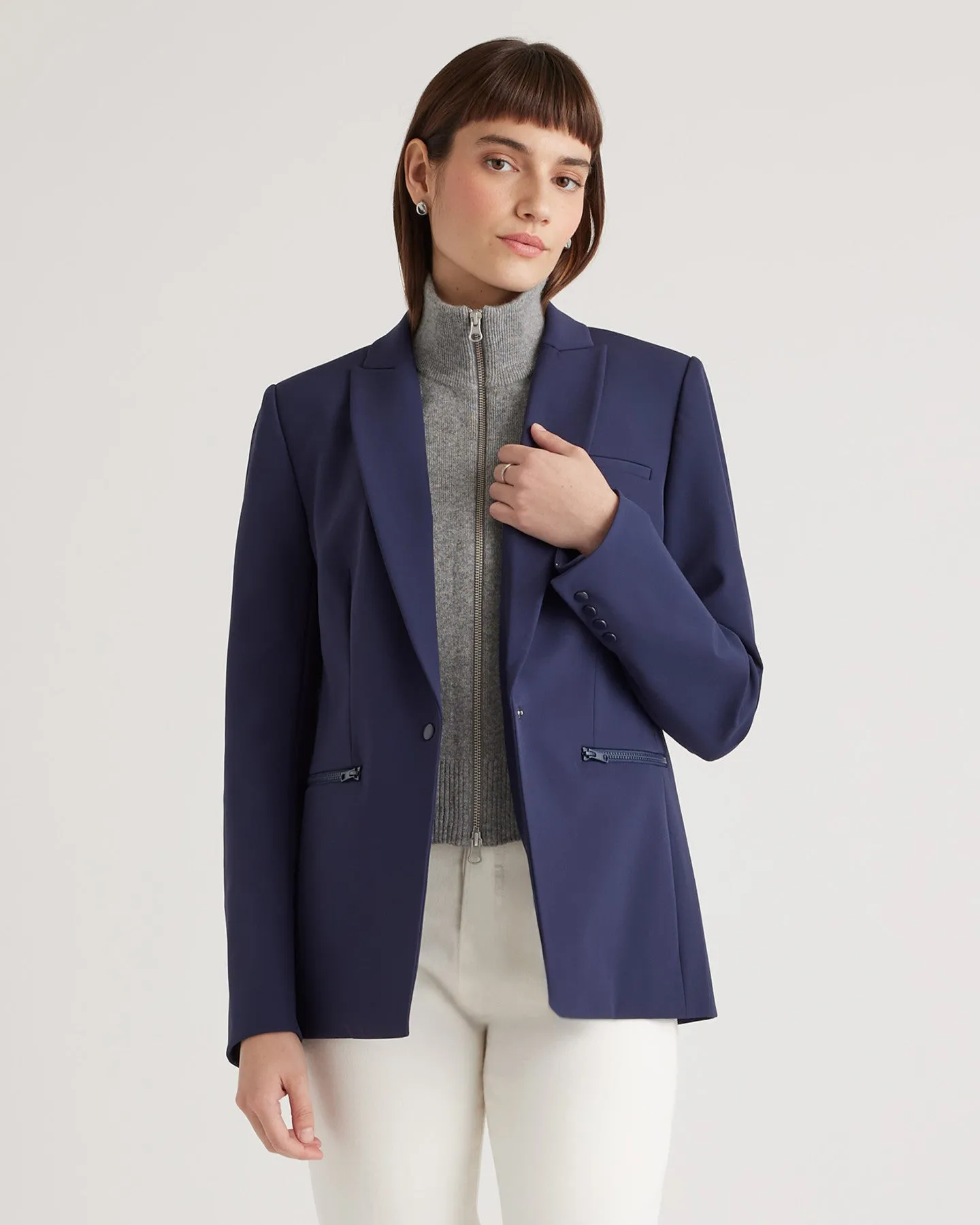 100% Mongolian Cashmere Ribbed Collar Blazer Insert