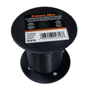 18 Gauge Stranded Black, GPT Primary Wire, 100 foot