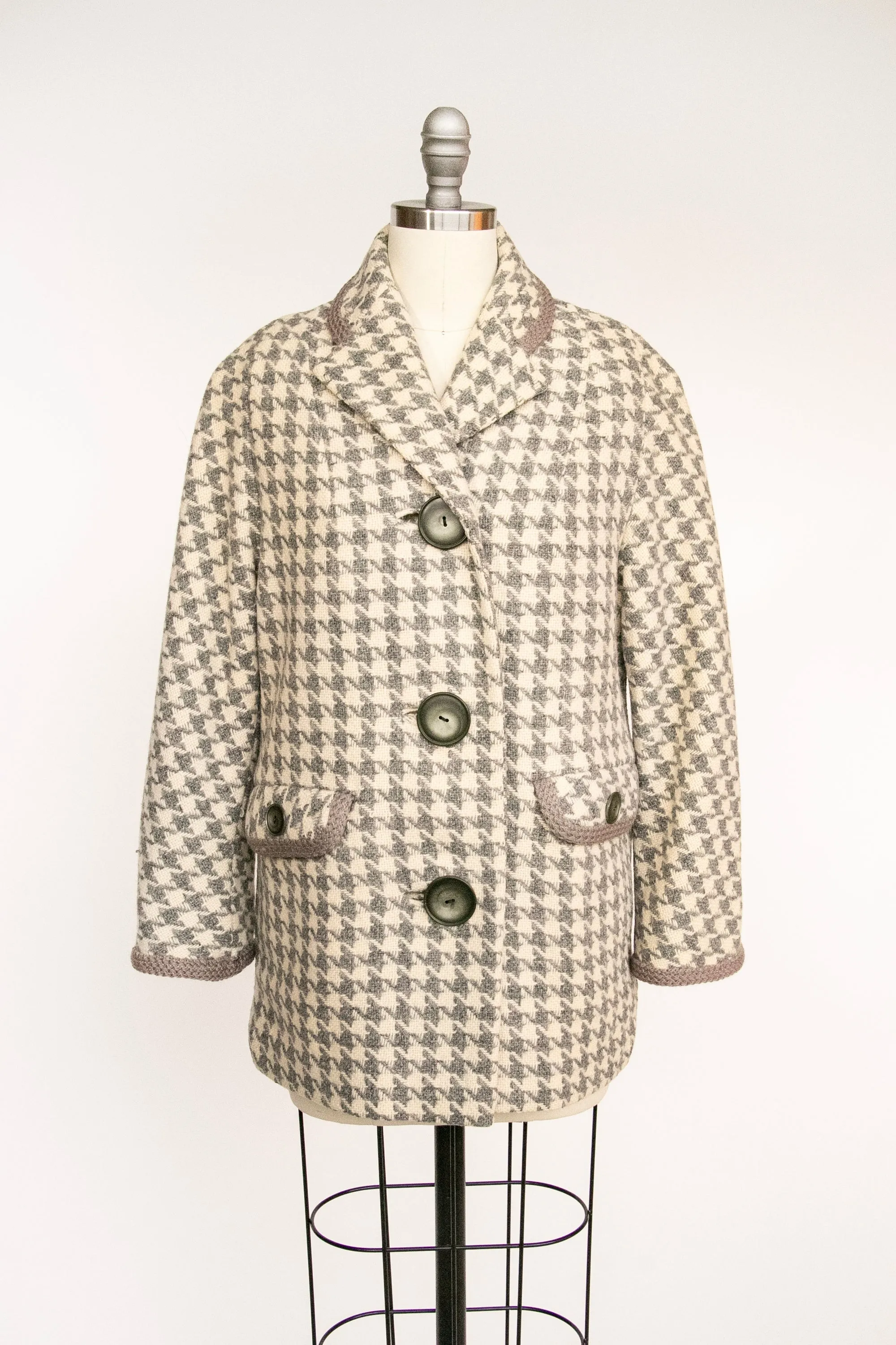 1960s Wool Jacket Houndstooth Mod Coat S