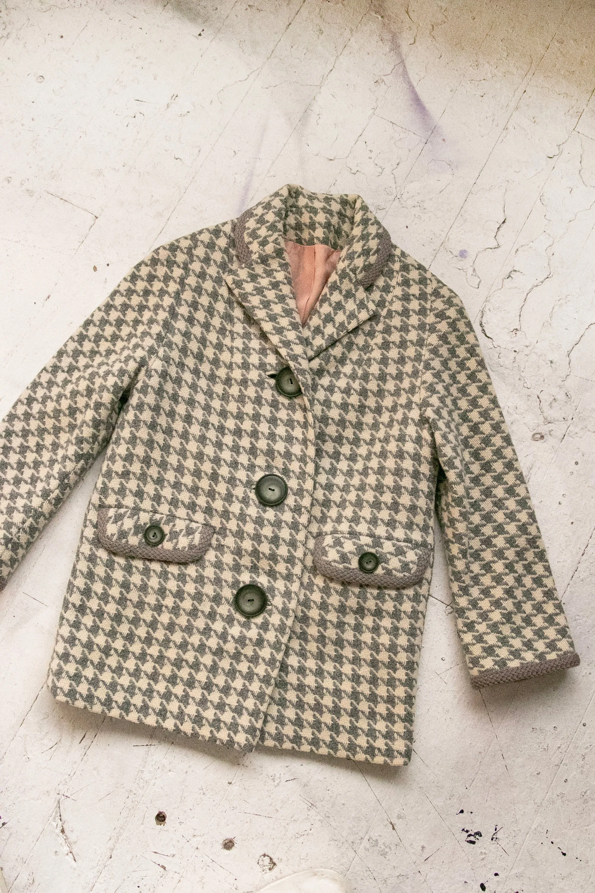 1960s Wool Jacket Houndstooth Mod Coat S