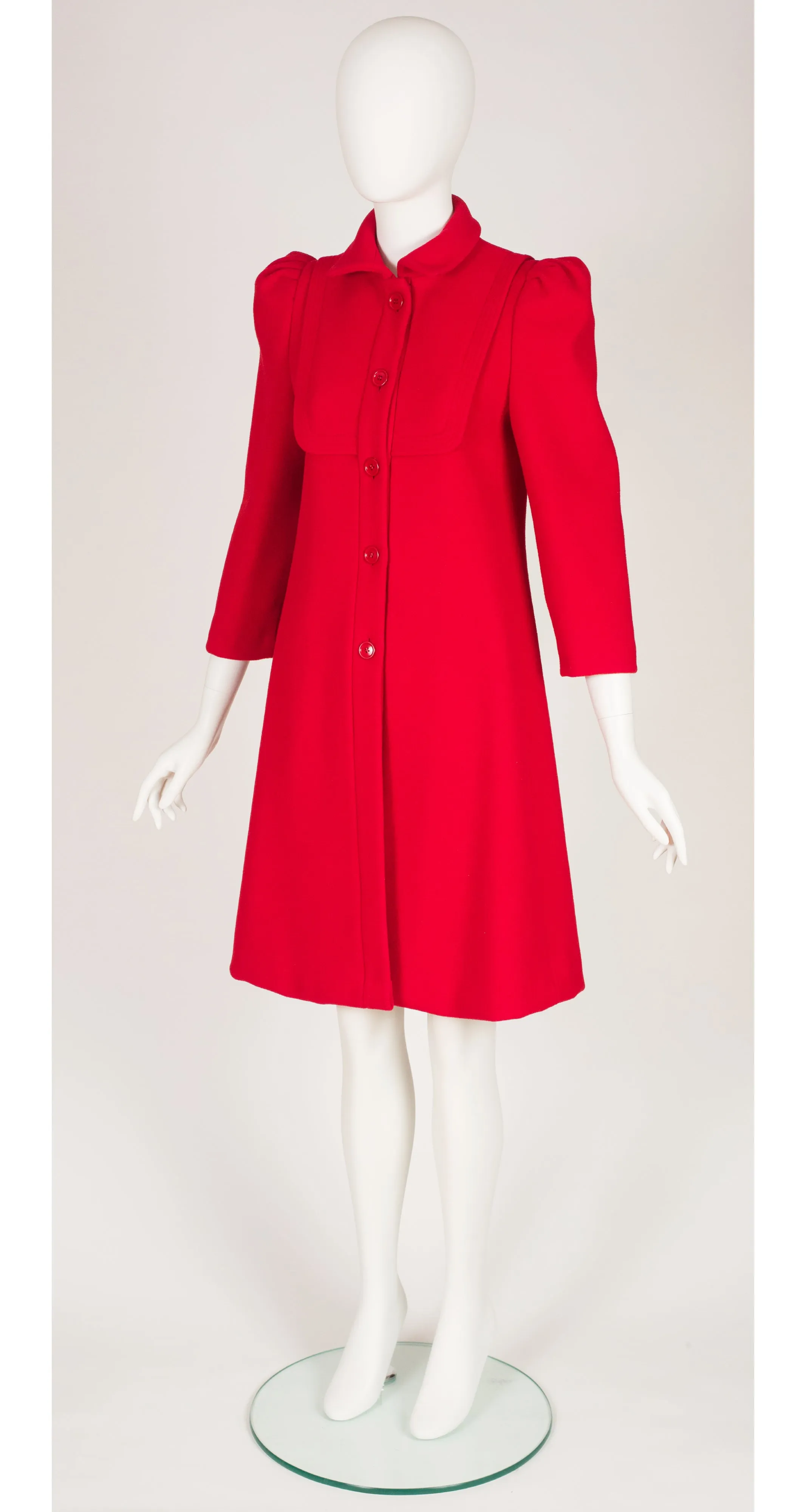 1980s Red Wool Puff Shoulder Collared Bib Coat