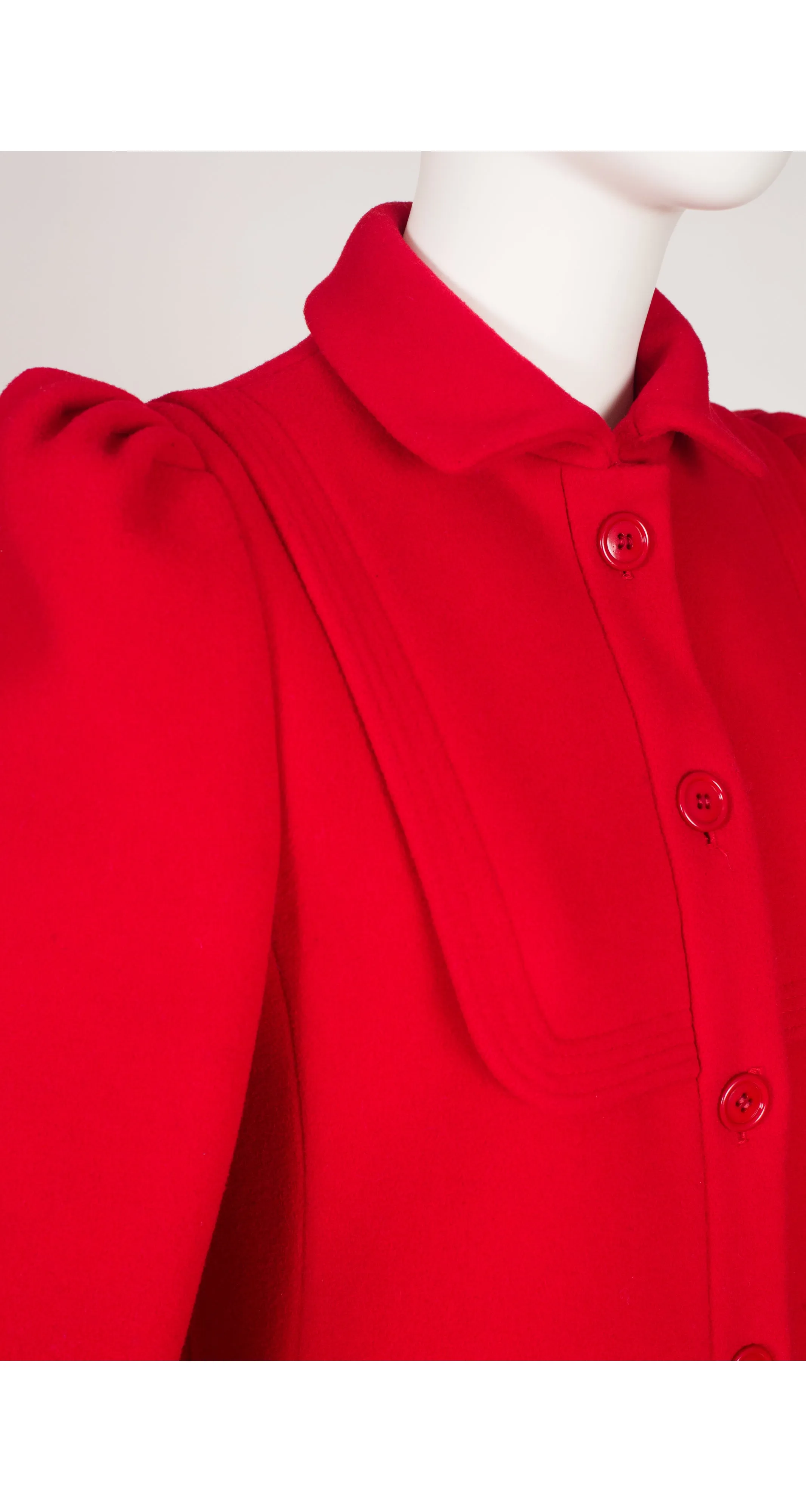 1980s Red Wool Puff Shoulder Collared Bib Coat