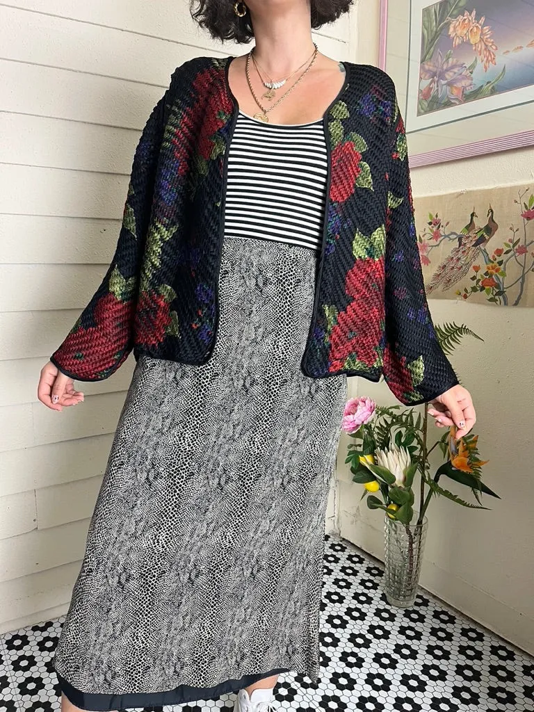 1990s CHICO'S SILK OPEN BLAZER QUILTED WOVEN BASKETWEAVE PATTERN