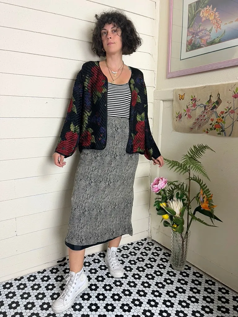 1990s CHICO'S SILK OPEN BLAZER QUILTED WOVEN BASKETWEAVE PATTERN