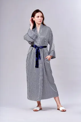 4527- Satin Stripe Long Kimono Robe