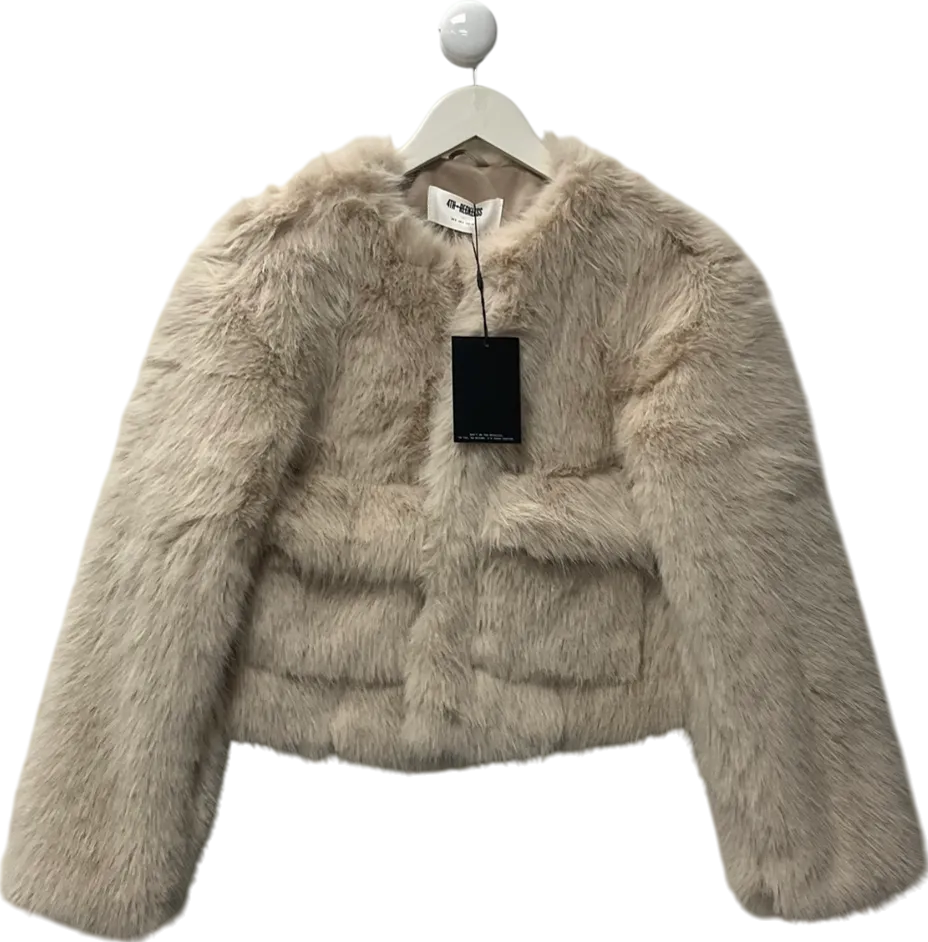 4th & Reckless Cream Beige Faux Fur Cropped Jacket- Reysha UK 8