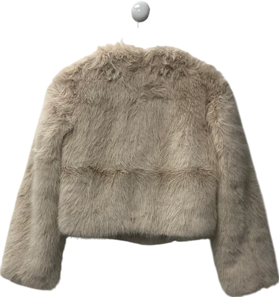 4th & Reckless Cream Beige Faux Fur Cropped Jacket- Reysha UK 8