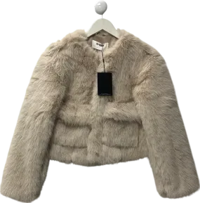 4th & Reckless Cream Beige Faux Fur Cropped Jacket- Reysha UK 8