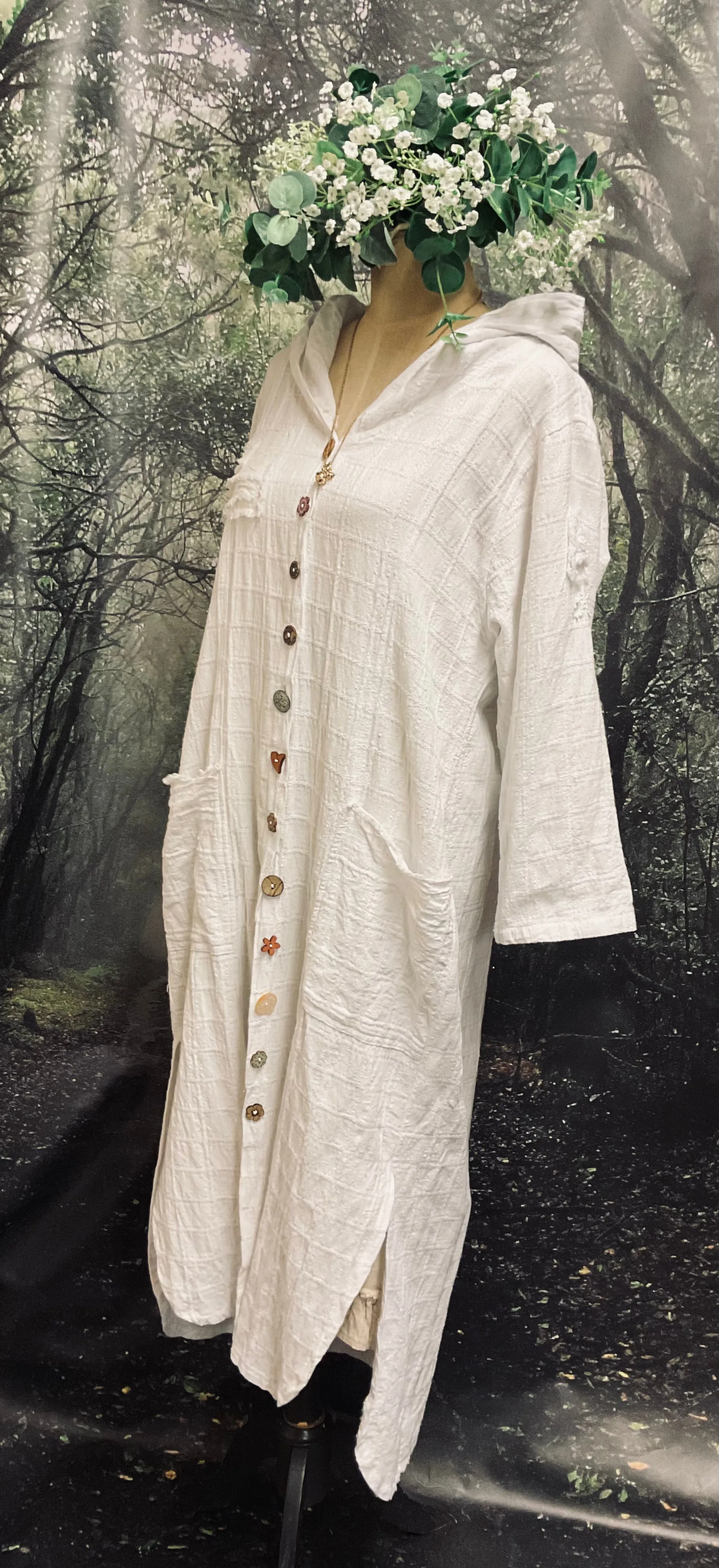 #5167 Linen check duster coat with hood