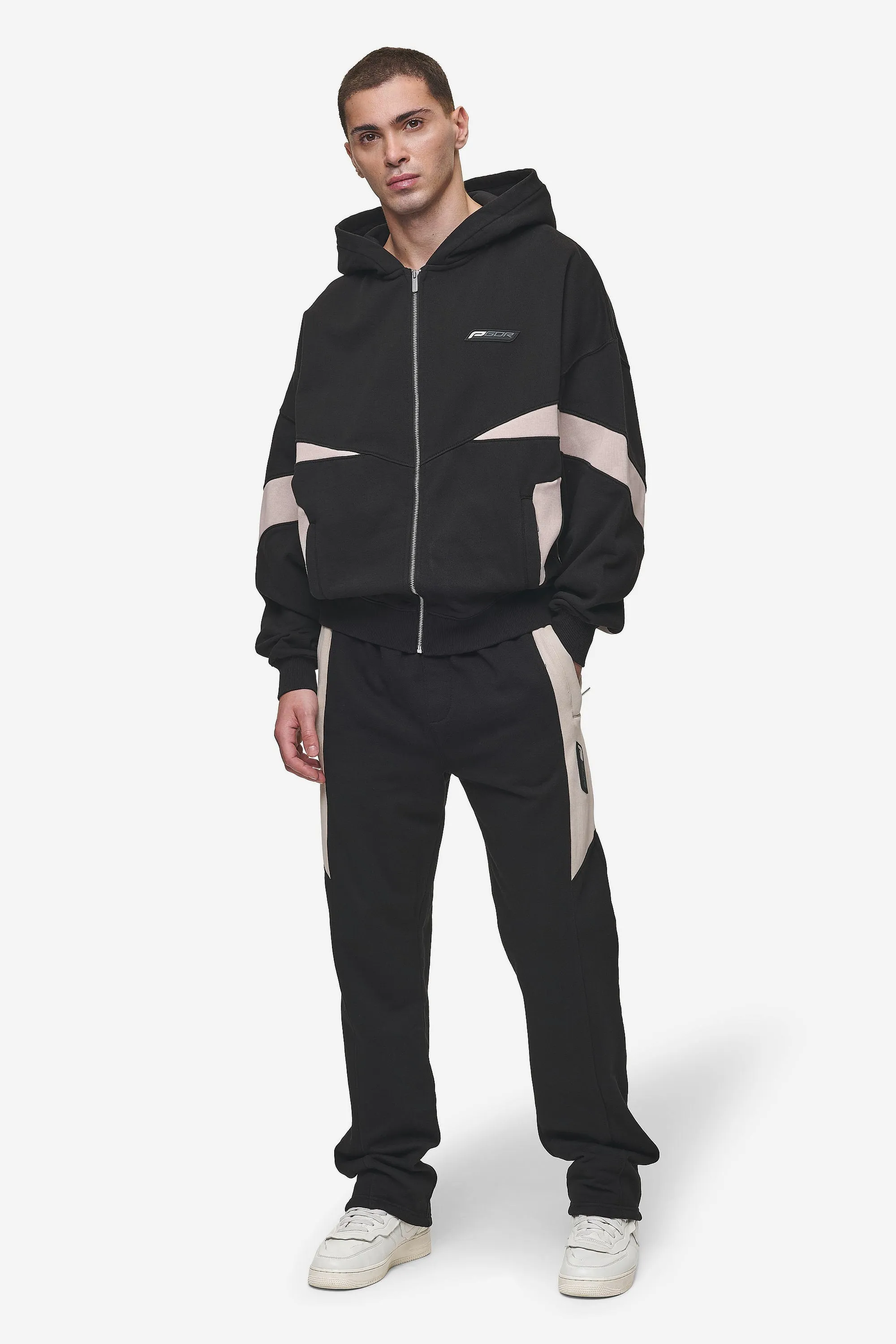 Aderno Boxy Sweat Jacket Washed Black Light Beige