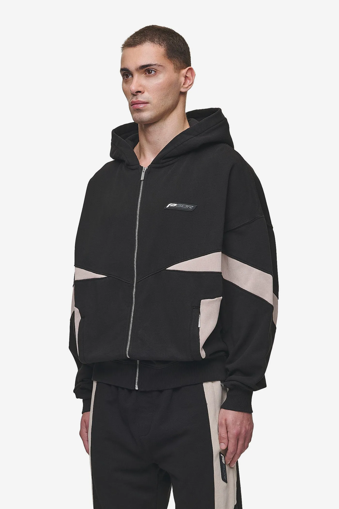 Aderno Boxy Sweat Jacket Washed Black Light Beige
