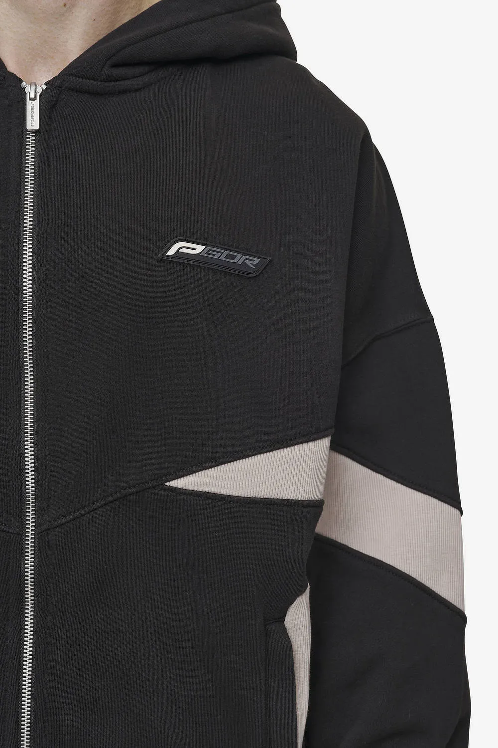 Aderno Boxy Sweat Jacket Washed Black Light Beige