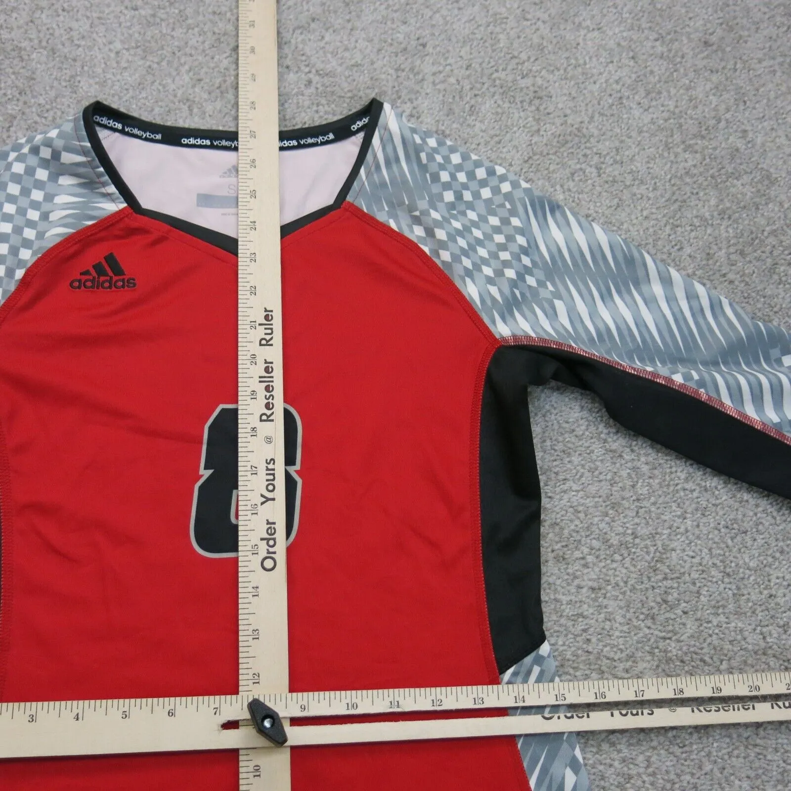 Adidas Women Sports T Shirt Top Long Sleeves Round Neck Cajun Elite #8 Red SZ S