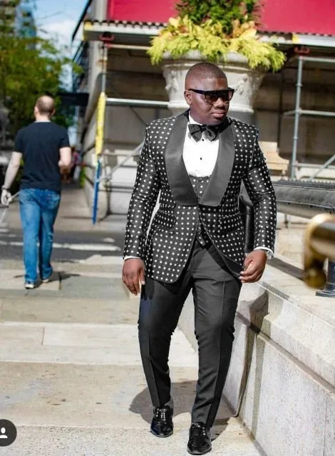 Aidase Men Suits Light Navy Blue and Black Groom Tuxedos Shawl Lapel Groomsmen Wedding Best Man ( Jacket Pants Bow Tie Vest ) C684