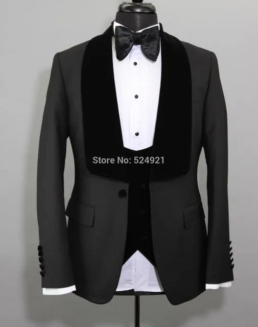 Aidase Men Suits Light Navy Blue and Black Groom Tuxedos Shawl Lapel Groomsmen Wedding Best Man ( Jacket Pants Bow Tie Vest ) C684
