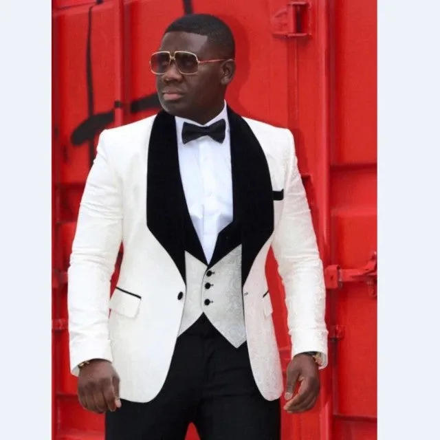 Aidase Men Suits Light Navy Blue and Black Groom Tuxedos Shawl Lapel Groomsmen Wedding Best Man ( Jacket Pants Bow Tie Vest ) C684