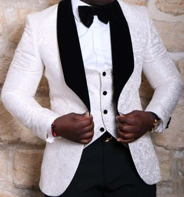 Aidase Men Suits Light Navy Blue and Black Groom Tuxedos Shawl Lapel Groomsmen Wedding Best Man ( Jacket Pants Bow Tie Vest ) C684