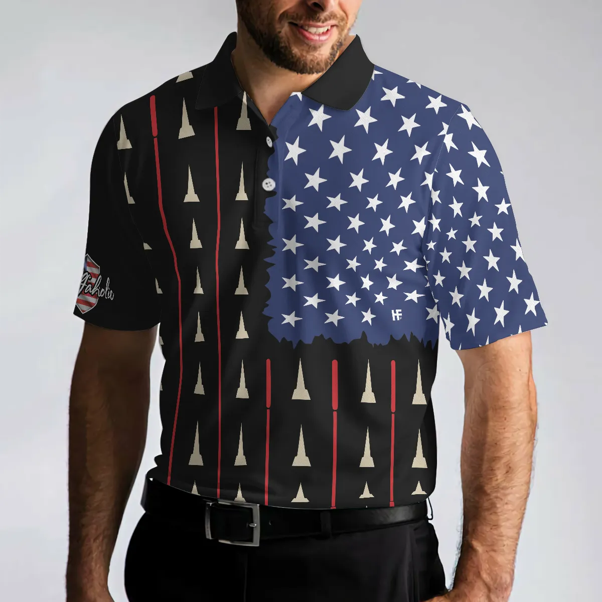 American Flag Golf Clubs Short Sleeve Polo Shirt, Golfaholic Polo Shirt, Patriotic Golf Shirt For Men