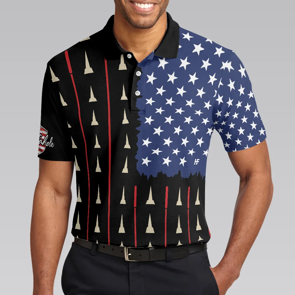 American Flag Golf Clubs Short Sleeve Polo Shirt, Golfaholic Polo Shirt, Patriotic Golf Shirt For Men