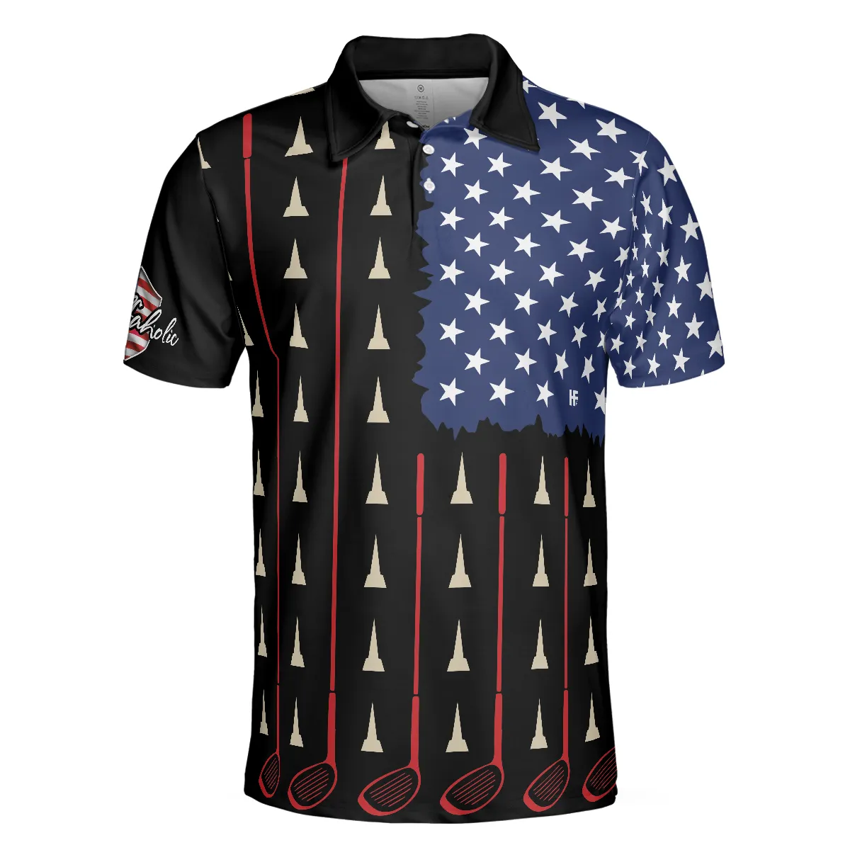 American Flag Golf Clubs Short Sleeve Polo Shirt, Golfaholic Polo Shirt, Patriotic Golf Shirt For Men