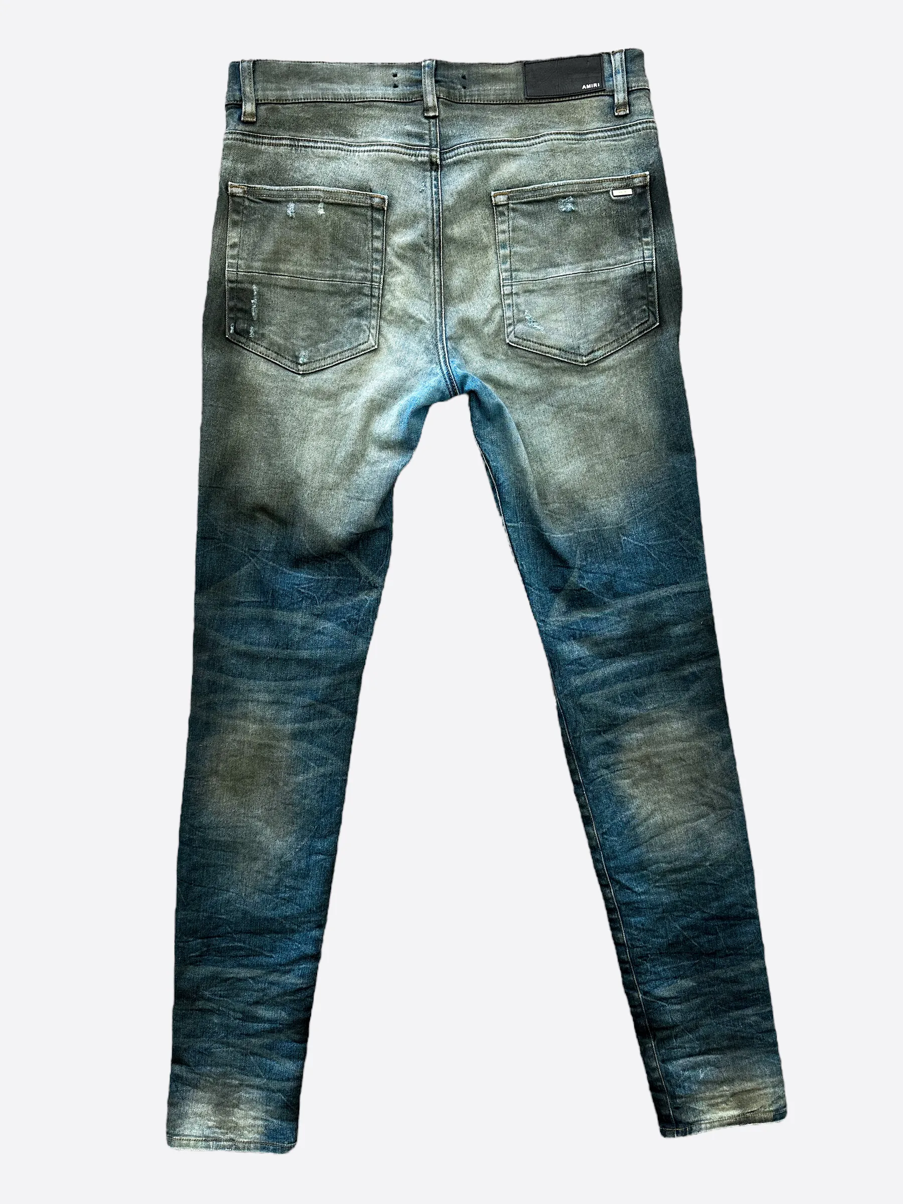 Amiri Dirty Indigo Cashmere Patch MX1 Distressed Denim