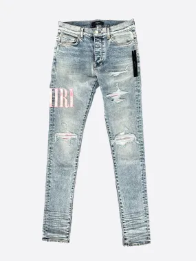 Amiri Stone Indigo Pink Tie-Dye Core Applique Logo Jeans