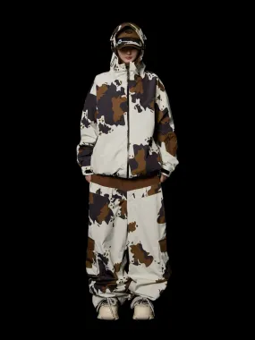ANANIE Freestyle Snowboarding Jacket - Cow Print, 3L Waterproof & Insulated
