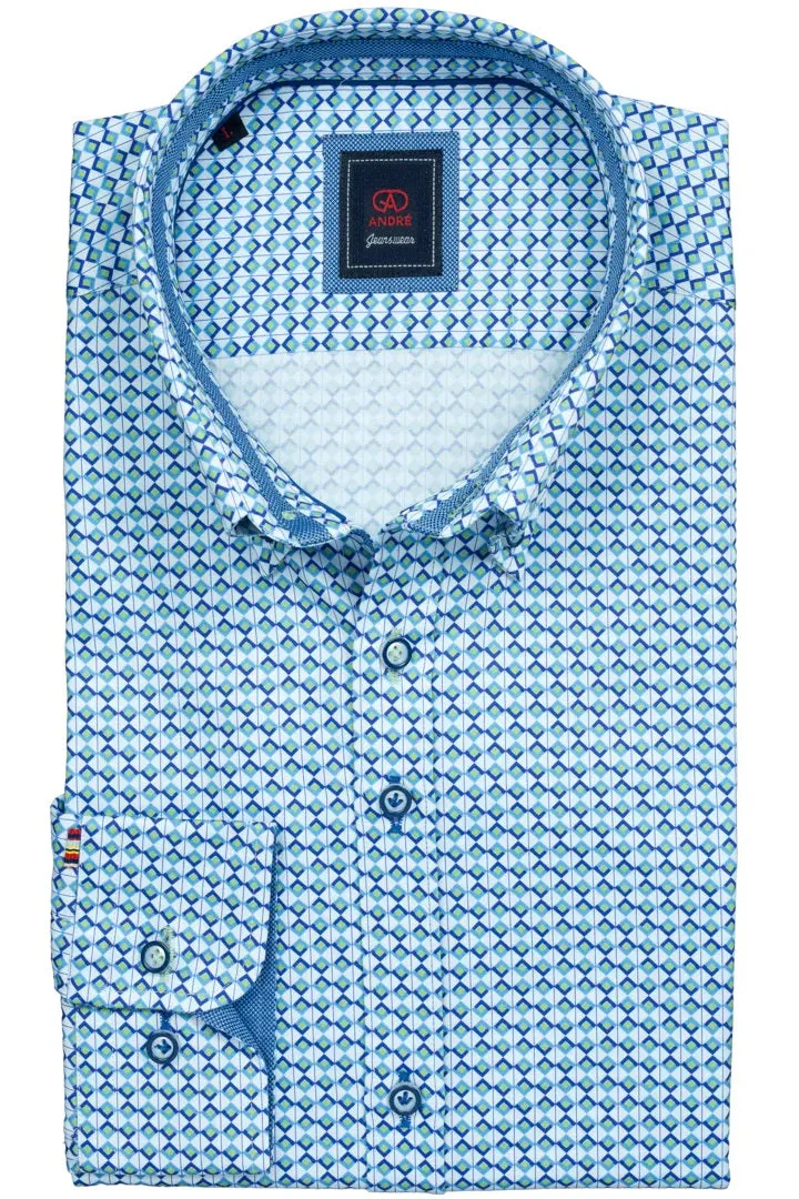 Andre Erne Long Sleeve Diamond Print Shirt - Sage