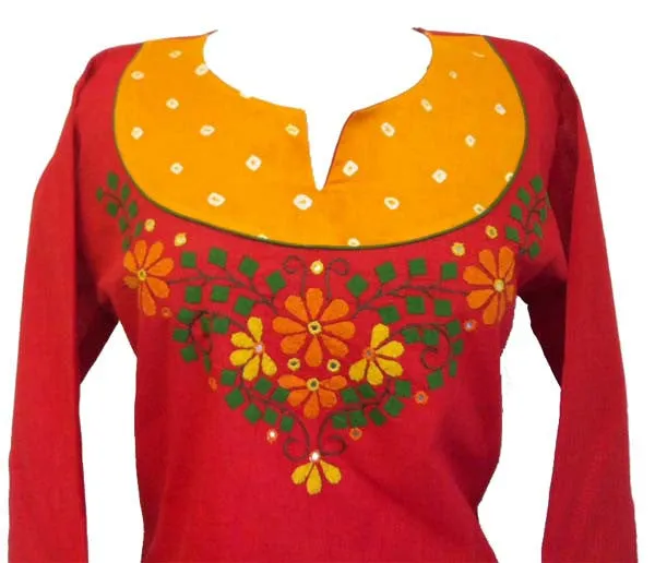 Appliqued Cotton Tunic top with Long sleeves