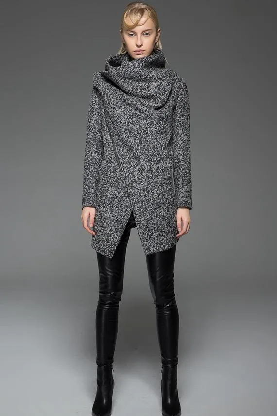 Asymmetrical Zip Wool Blend Coat C745