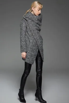 Asymmetrical Zip Wool Blend Coat C745