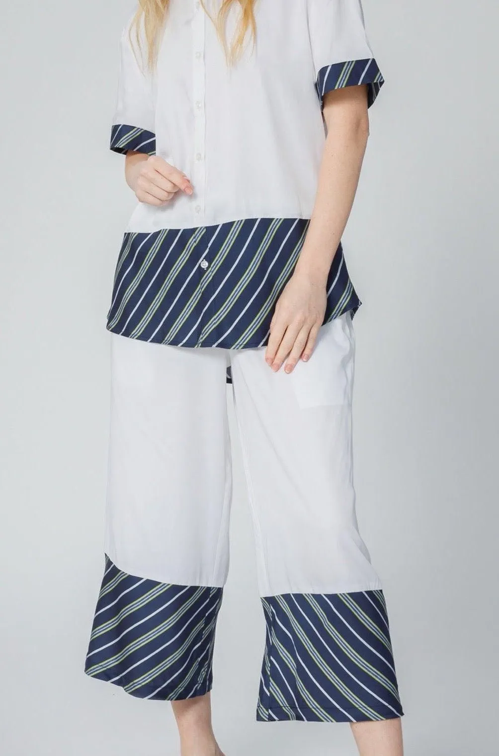 Bamboo Stripe Inset Cropped Pajama Pants