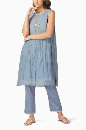 Baroque Flower Pigeon Blue Tunic Set
