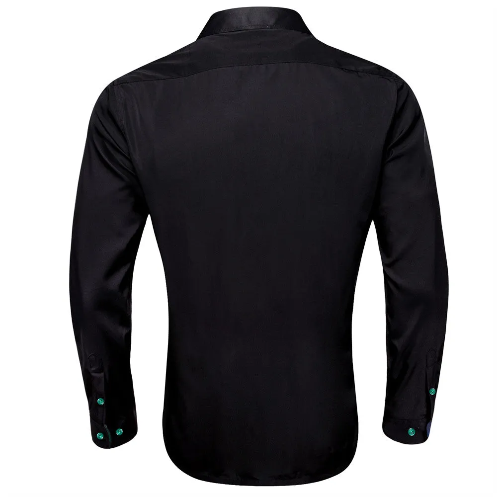Barry Wang Black Green Patchwork Shirt Button Up Long Sleeve Collared Shirt