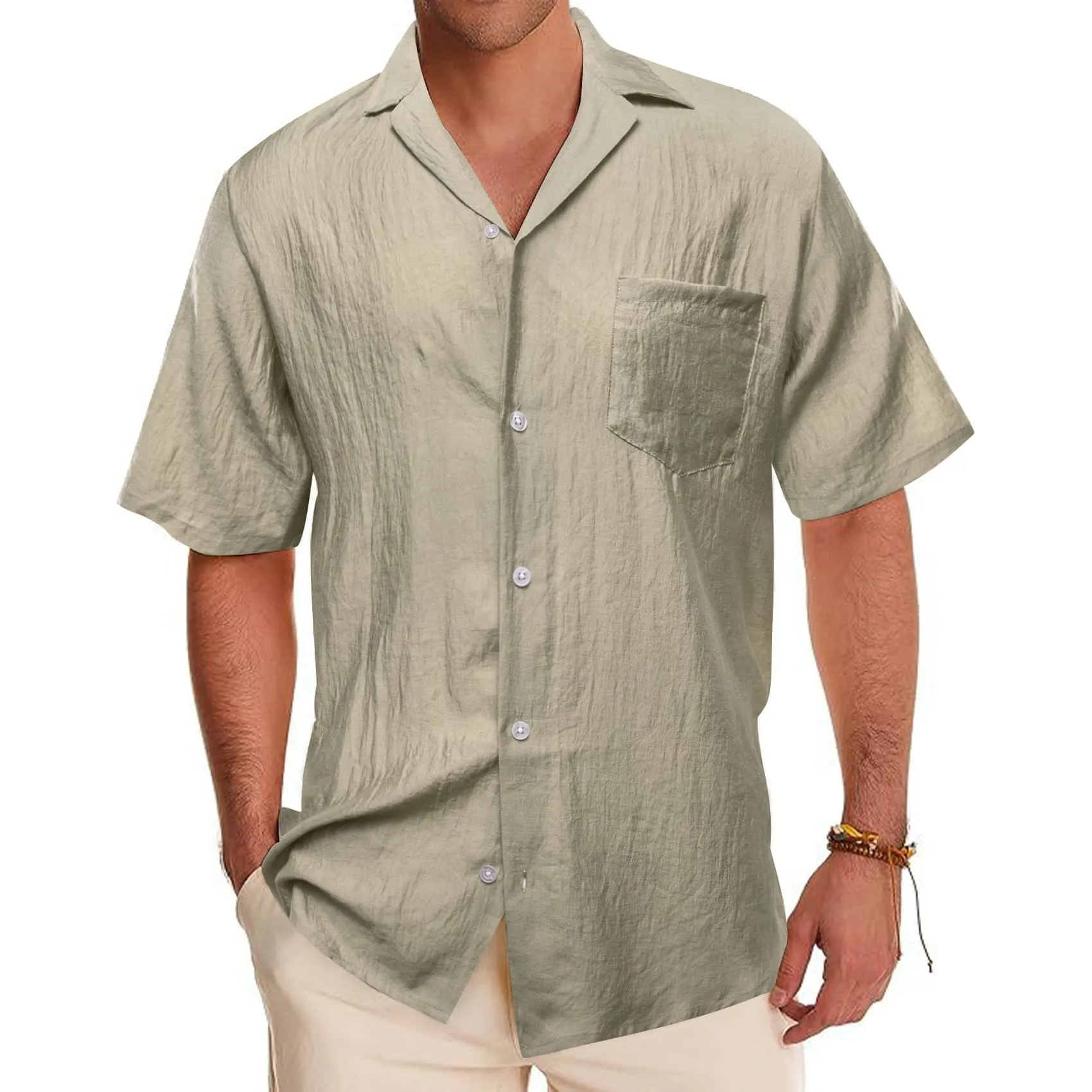 Barry Wang Sage Green Mens Shirt Short Sleeves Winsdor Collar Shirt