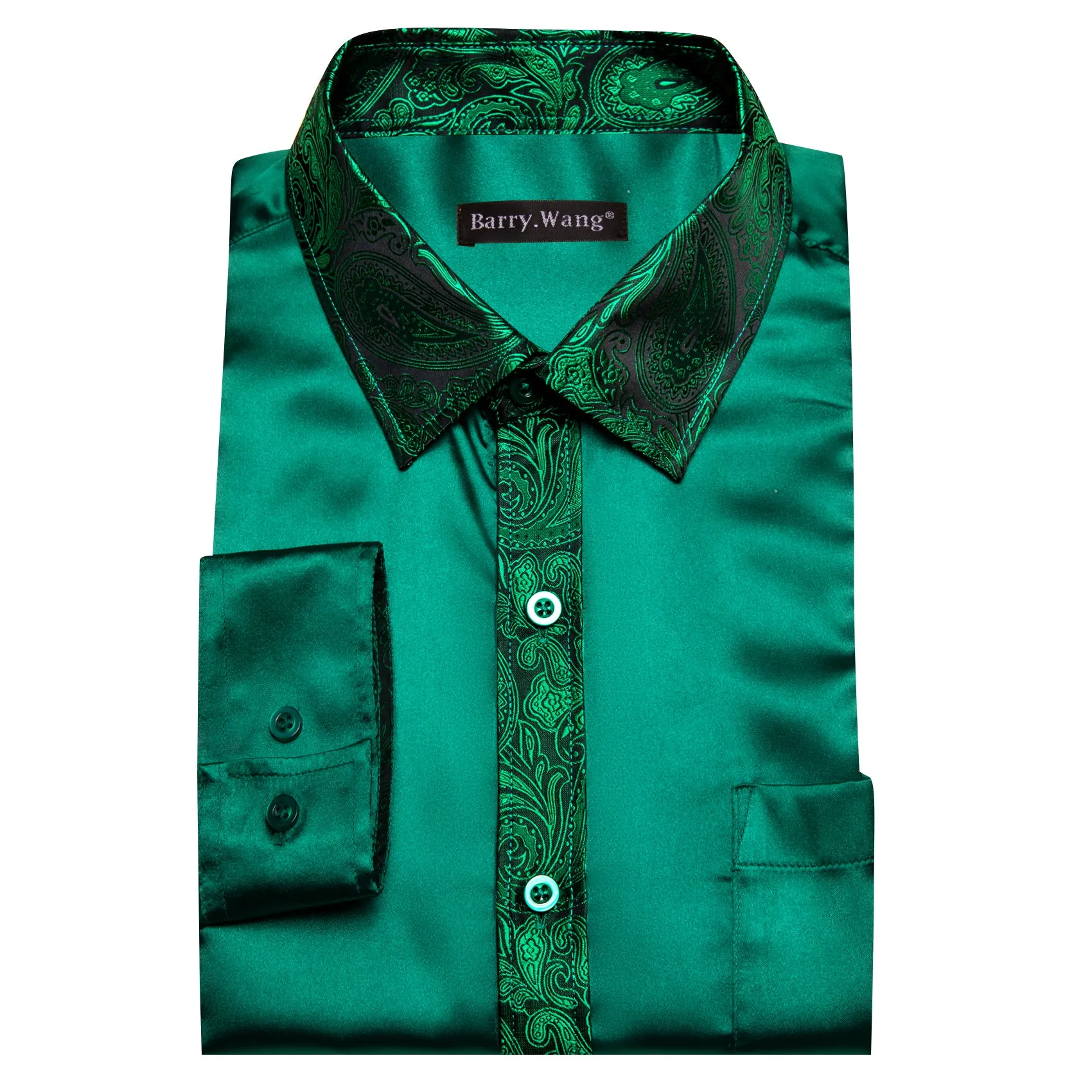 Barry.wang Green Splicing Men Business Shirt