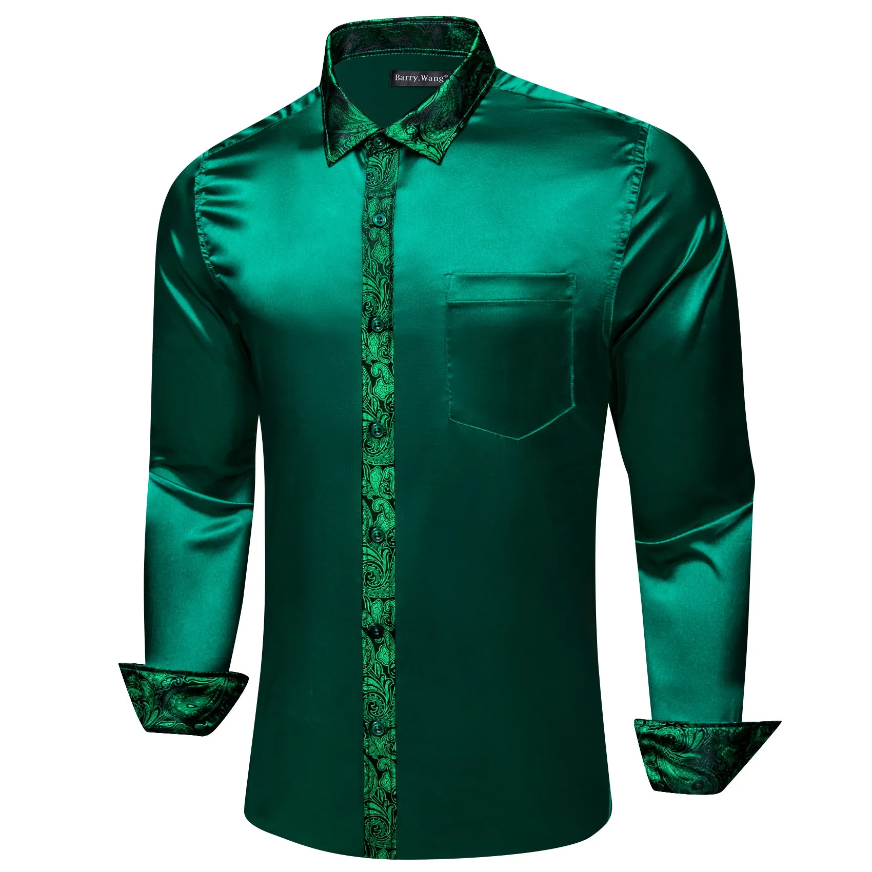 Barry.wang Green Splicing Men Business Shirt