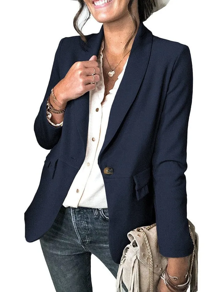 Basic Long Sleeve Open Front Blazer for Women