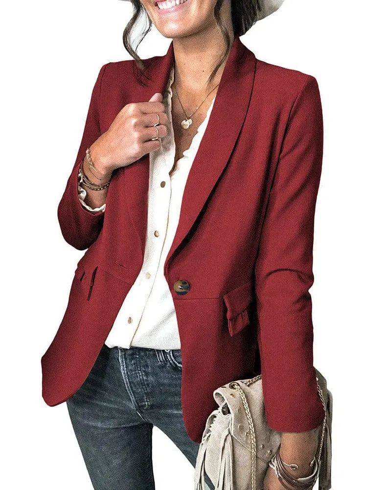 Basic Long Sleeve Open Front Blazer for Women