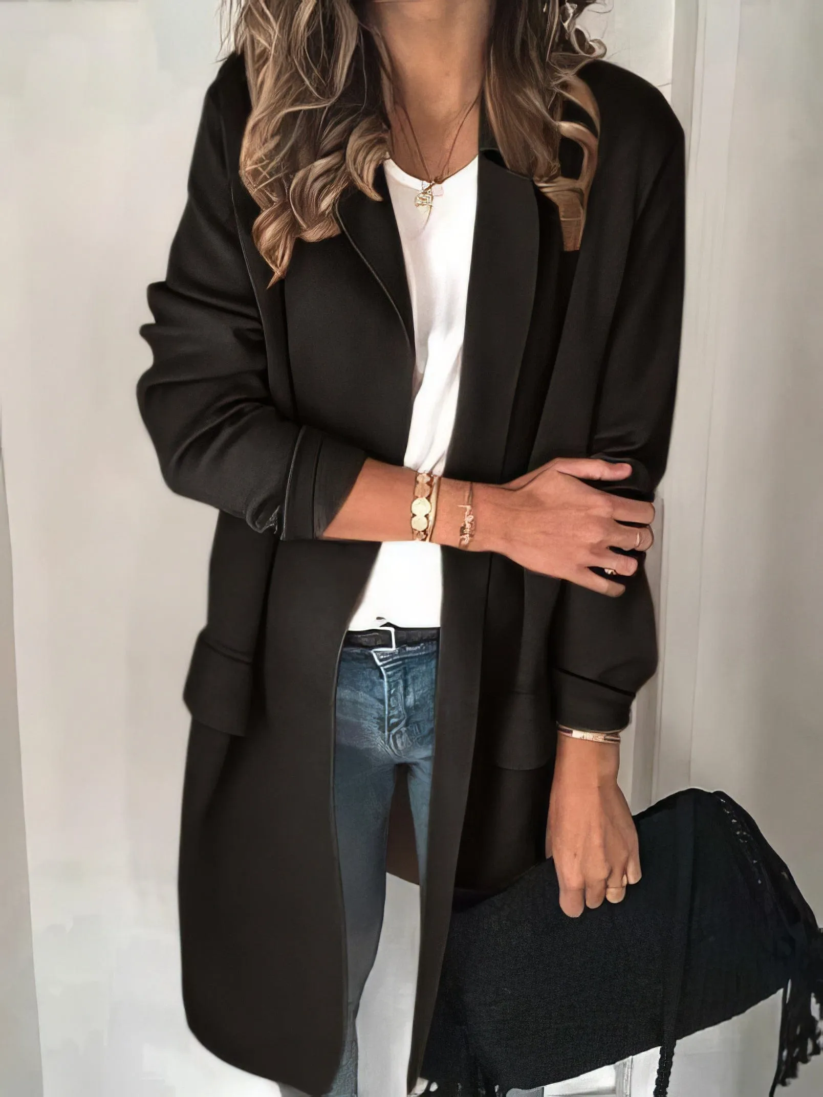 Basic Long Sleeve Open Front Blazer for Women
