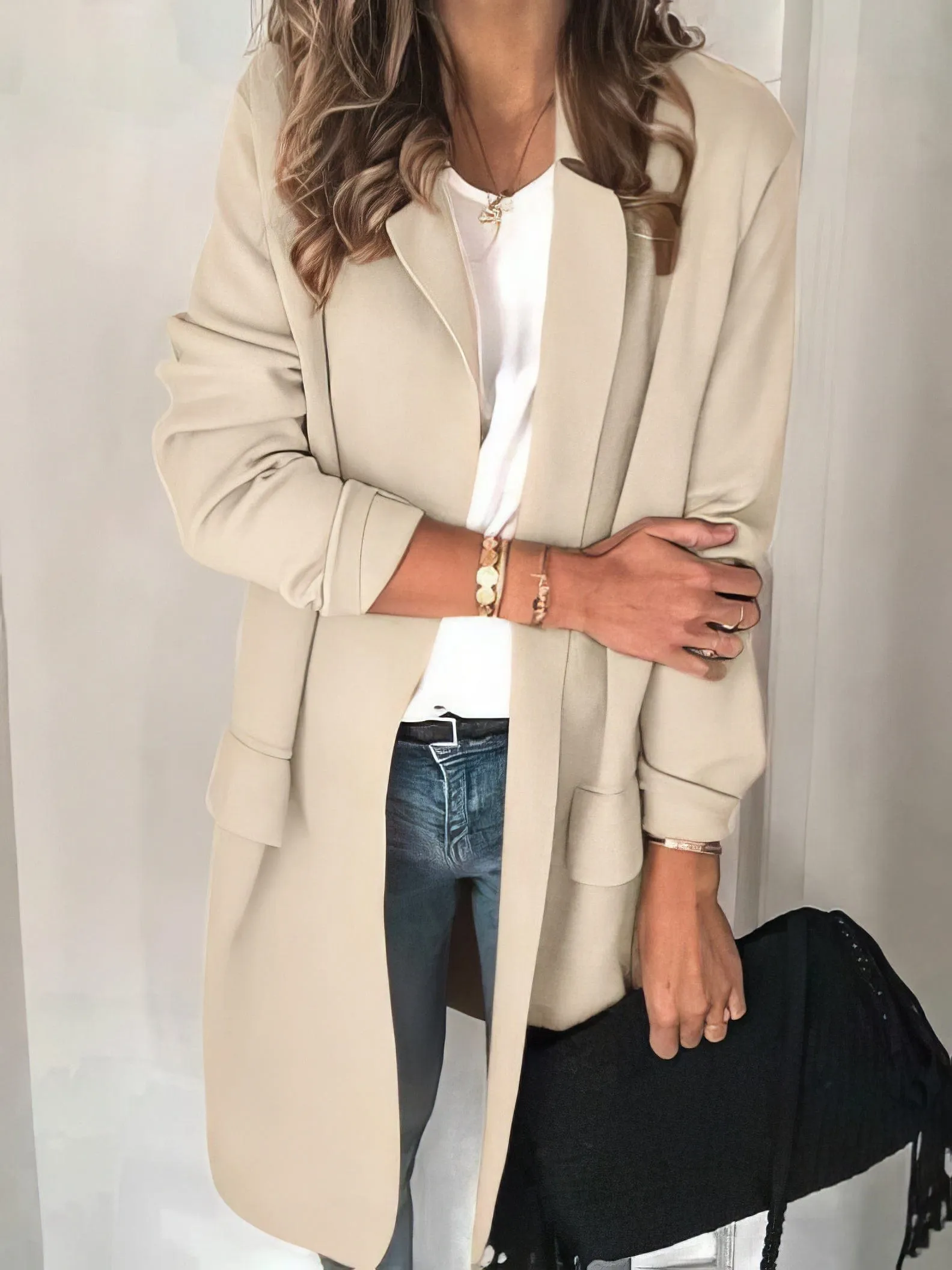 Basic Long Sleeve Open Front Blazer for Women
