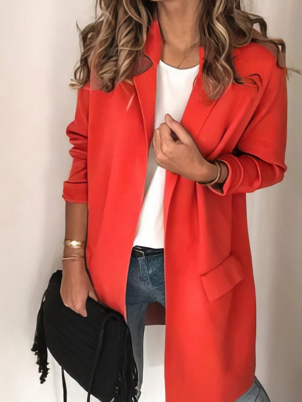 Basic Long Sleeve Open Front Blazer for Women