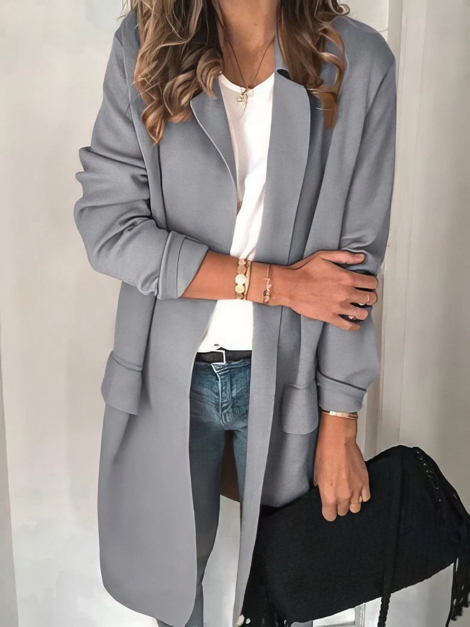 Basic Long Sleeve Open Front Blazer for Women