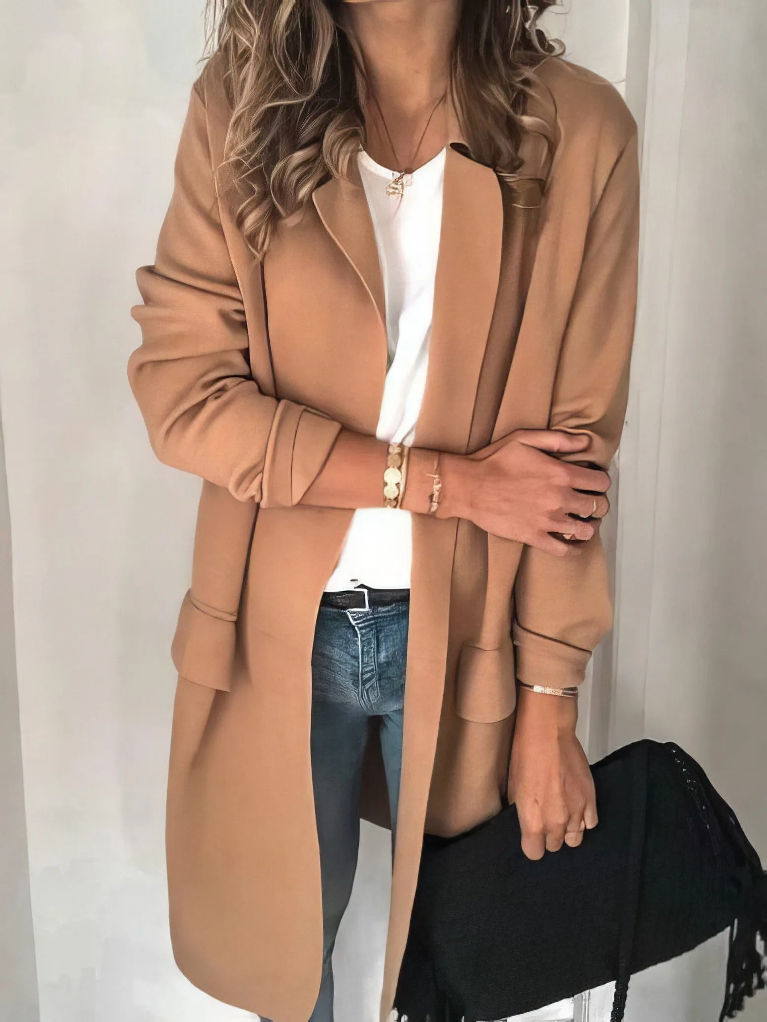 Basic Long Sleeve Open Front Blazer for Women