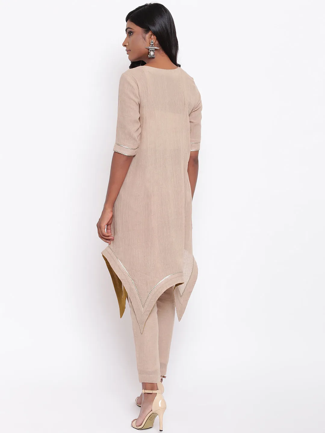 Beige Gota Asymmetric Kurta Set