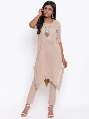 Beige Gota Asymmetric Kurta Set