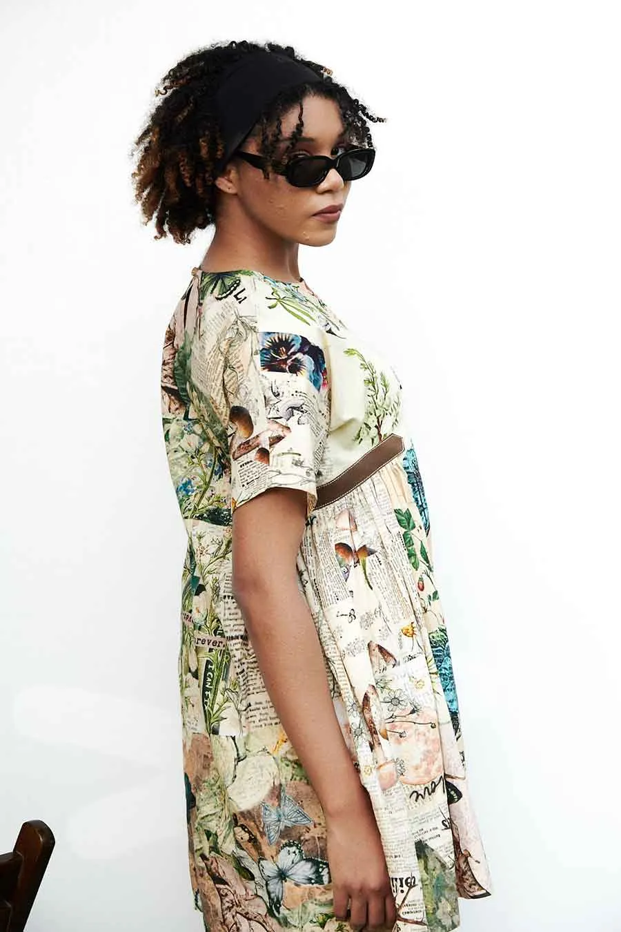 Beige Newspaper Printed Tunic & Pant Set