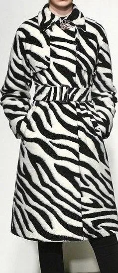 Belted Zebra-Print Wool Coat