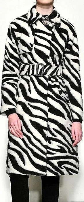 Belted Zebra-Print Wool Coat